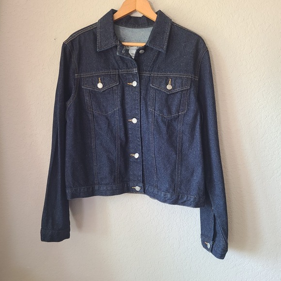 Evan Picone Women's Large Denim Jacket Button Up Front Silver Hardware - Picture 1 of 6